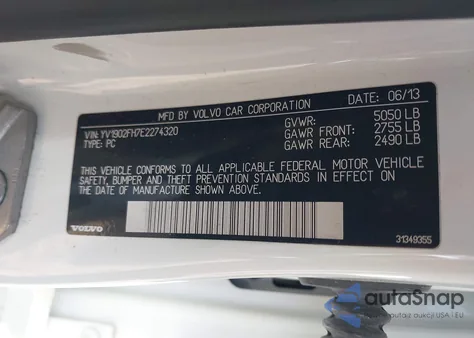 2014 Volvo S60 T6 z USA, uszkodzony, nr VIN YV1902FH7E2274320